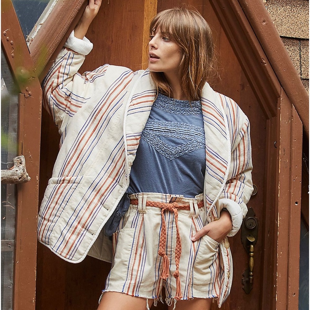 Free People Astrid Quilted Knit Rainbow Stitch Sweater Jacket
